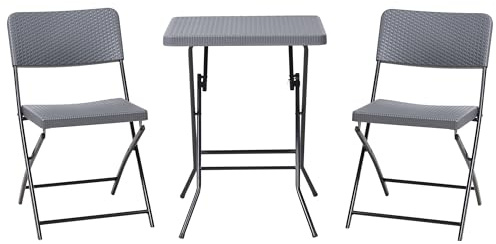 Beliani Balkonset 3-teilig Kunststoff grau/schwarz Tisch mit 2 Stühlen klappbar Trappeto