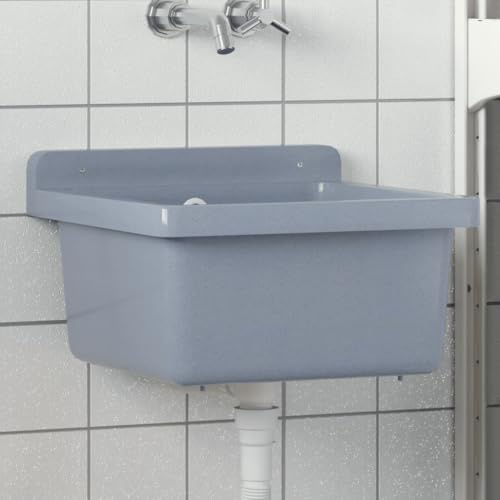 Mokuyary Ausgussbecken Wandmontage Grau 40x40x24 cm Harz Waschbecken, Handwaschbecken für Gäste WC, Bad, Waschtisch