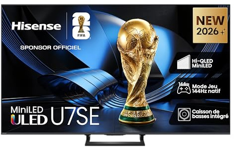 Hisense Smart TV MiniLED 55 4K TV 55U7SE | Dolby Atmos 2.1 By Devialet, Dolby Vision IQ, HDR10+, VIDAA OS, Alexa, lativù 4K, Wifi, BT, Airplay2, 2026 Model