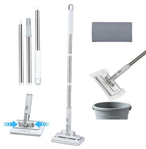 Mini Wischmopp mit Druck-Klemm-System, Fauler Bodenwischer Küche & Bad | Schneller entfernt Staub & Schmutz. Klein Mop (101L x 16B x 10H cm). Kann mit alter Kleidung, Putzlappen, Gesichtstüchern.