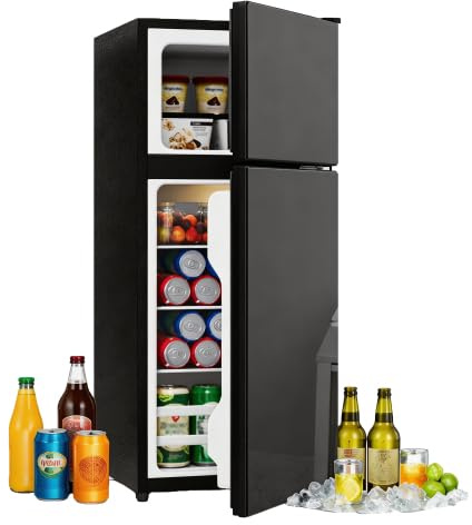 Merax 92L Mini Kühlschrank mit Gefrierfach (28L) – Freistehend, Glastür, LED-Beleuchtung, Geräuscharm, Temperaturregelung, Herausnehmbare Glasablagen für Küche, Büro und Wohnzimmer