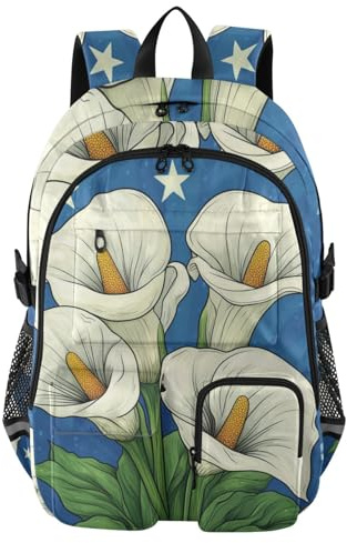 EtherSpher Traveling Backpack for Men Cartoon Calla Lily White Bookbags for Teen Boys 17 5 inch Backpack College Business Back Pack mochilas escolares para adolescentes 7-18