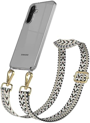 EAZY CASE Handykette - Verstellbares Taschenband kompatibel mit Galaxy A37, Schulterriemen, Handykordel mit Silikon Hülle, Umhängetasche, Grün Schwarz Gold
