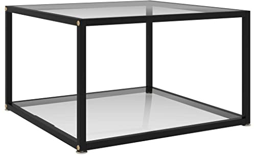 QJBSAVVA Couchtisch Transparent 60x60x35 cm - Moderner Glastisch aus Hartglas und Stahl - Quadratischer Beistelltisch mit 2 Ebenen für Wohnzimmer - Stabiler Kaffeetisch