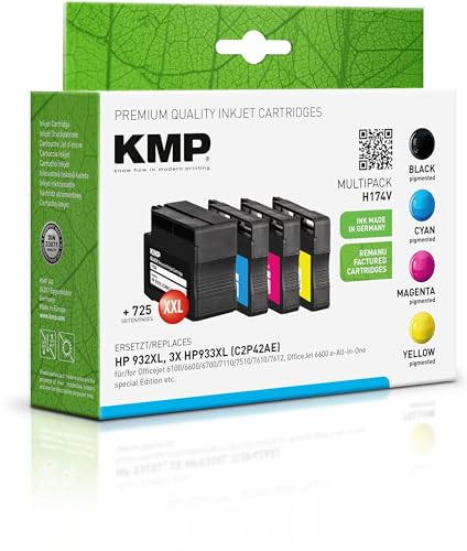KMP Tintenpatrone passend für HP 932XL, HP933XL (C2P42AE) Multipack mit Chip - H174V - für HP Officejet 6100 6600 6700 7110 7510 7610 7612, of... etc.