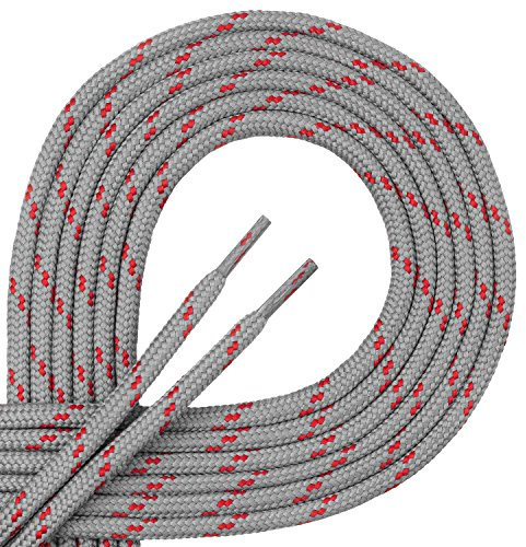 Di Ficchiano Schnürsenkel rund 4,5 mm aus 100% Polyester – reißfest, heavy-duty & wetterfest – für Arbeits-, Sicherheits-, Wander-, Trekking- & Bergschuhe, Boots – grau-rot (grey-red) 70 cm