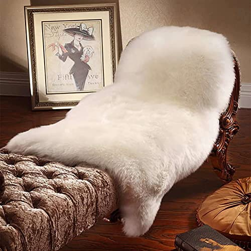 HLZDH Peau de Mouton synthétique,Cozy Sensation comme véritable Laine Tapis en Fourrure synthétique, Man-Made Luxe Laine Tapis de Canapé Coussin (50 X 80 CM, Blanc)