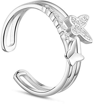 Chandler Damen- und Mädchenring aus 925er Silber und Zirkonia - Offener und verstellbarer Ring - Geburtstagsgeschenk, 925 Silber, Ohne Edelstein