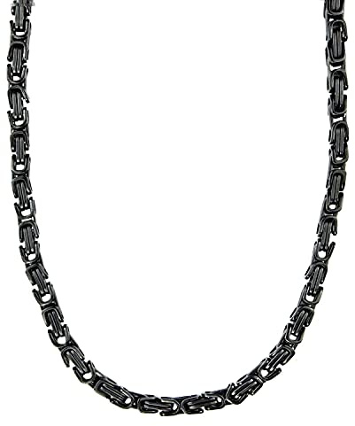König Design 5 mm Königskette Armband Herrenkette Männer Kette Halskette Panzerkette, 75 cm Schwarz Edelstahl Ketten