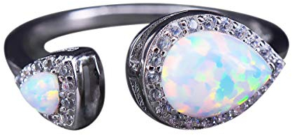 NicoWerk Damen Silberring Opal aus 925 Sterling Silber Tropfen mit Stein Edelstein Weiß Bunt Zirkonia Verstellbar Offen SRI565