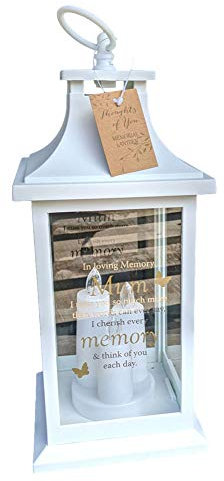 Thoughts of you In Loving Memory MUM - Linterna conmemorativa con 3 velas LED