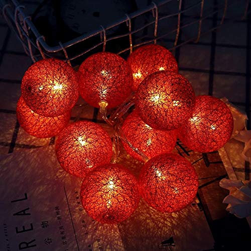 Natale Catena Luminosa a LED con 20 Sfere di Cotone, DOTBUY Xmas Batteria Ghirlanda luminosa Decorazione Palla Catena di Luci per Balcone, Matrimonio (Rosso,3.3M/20LED)