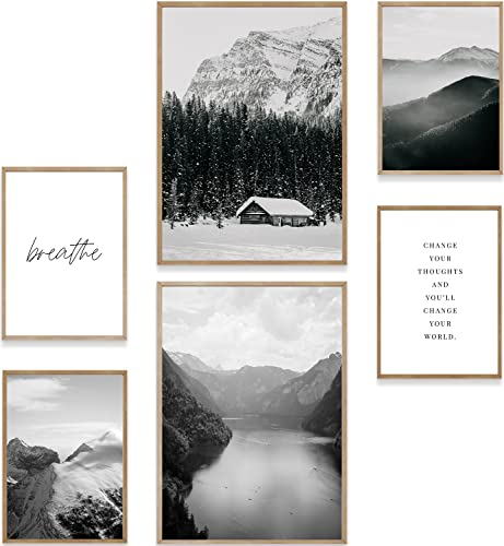 MUUDLY® Premium Poster Set, Moderne Wandbilder für Wohnzimmer und Schlafzimmer, 2 x A3 & 4 x A4, Bilder als Wanddeko (ohne Rahmen, Schwarz-Weiß)