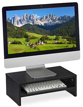 Relaxdays Monitorständer, Bildschirmerhöhung mit Fach, HBT: 14 x 40 x 23,5 cm, Schreibtisch, Büro & Home Office, schwarz, 1 Stück