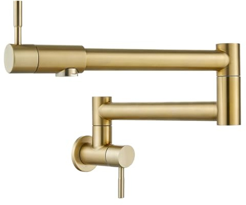 Brassqueen Wandmontierter Topffüller Küchenarmatur, gebürstetes Gold-Finish, 2,2 GPM, 15 l/min, 1/2 NPT-Anschlussgewinde, Edelstahlkern, doppelte Keramikventile, kratzfeste matte Beschichtung
