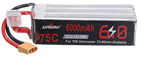 KINGDUO 22.2V 6000Mah 75C 6S Lipo Battery Xt90 Plug For 700 Helicopter 70-90Mm Airplane