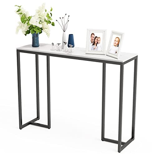 FATIVO Konsolentisch Weiß Marmor Eingangstisch Stabil Metallgestell, Sofatisch Skandinavisch Dekotisch Aufbewahrungstisch Flurtisch für Wohnzimmer 100×30×79cm Beistelltisch Sideboard