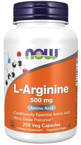 Now Foods L-arginina, 500mg, 250 capsule vegane, aminoacidi, Testato in Laboratorio, Senza Glutine, Senza Soia, non OGM