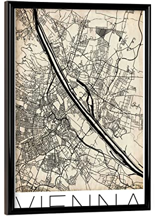 artboxONE Poster mit schwarzem Rahmen 18x13 cm Städte Retro Vienna City Map - Bild City map stadtkarte