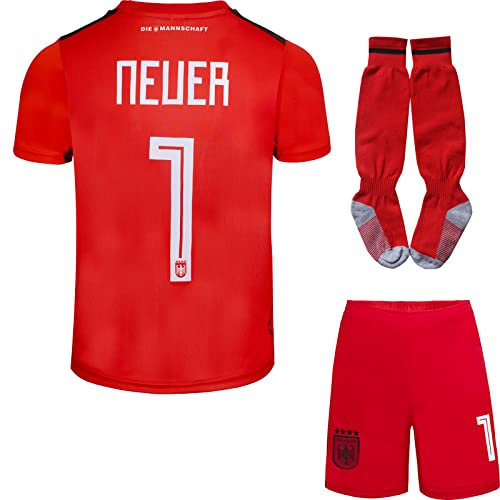 Mokiss Deutschland Neuer Kinder Torwart Trikot Fußball #1, Neu Saison, Shorts Socken Torwarttrikot (Rot,28)