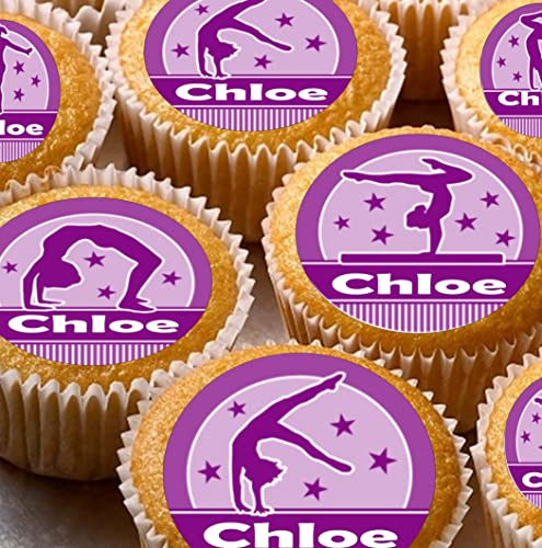 24 edible PRE CUT purple personalised gymnast gymnastics style kids childrens party decorations Wafer Paper Cupcake Fairy Cake Toppers