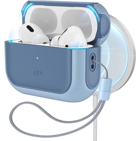 ESR für Airpods Pro 2 Hülle (2023/2022/2019), kompatibel mit AirPods Pro 2./1. Generation, MagSafe Ready, Magnetischer Deckel, USB-C/Lightning Kabel, Hybrid Sturzschutz, Blau