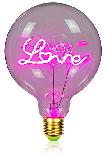 TIANFAN Vintage-Glühbirnen, LED-Glühbirne, 4 W, dimmbar, Love, dekorative Glühbirnen, 220/240 V, E27, Tischlampe Pink