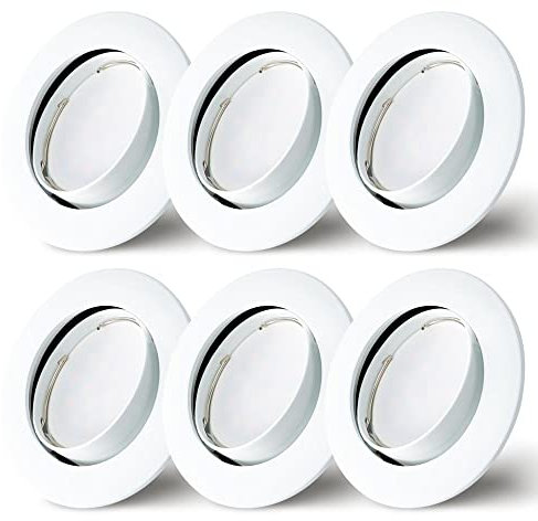 NCC-Licht 6er Set Einbaustrahler Weiß Ø68mm Lochbohrung mit LED Modul 5 Watt 400 Lumen Warmweiß 2700K ultra flach 30mm schwenkbar