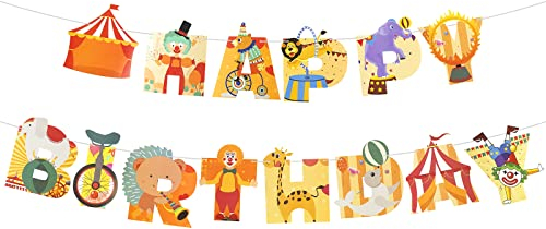 Alles Gute zum Geburtstag Banner, Zirkus alles Gute zum Geburtstag Zeichen, wiederverwendbare Geburtstagsfeier Dekorationen Zubehör für Indoor & Outdoor, DIY Party Dekorationen Banner