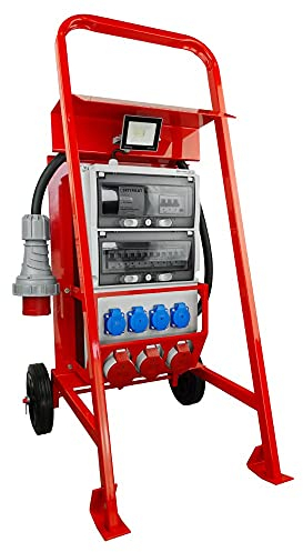 Doktorvolt Baustromverteiler, Stromverteiler SET-S/FI 32A 16A 4x230V mit Ständer und Kabel, Kompakt und Stabil, IP44 Geschützt 26 Module, 63A Fi-Schalter, Hochwertige Verkabelung