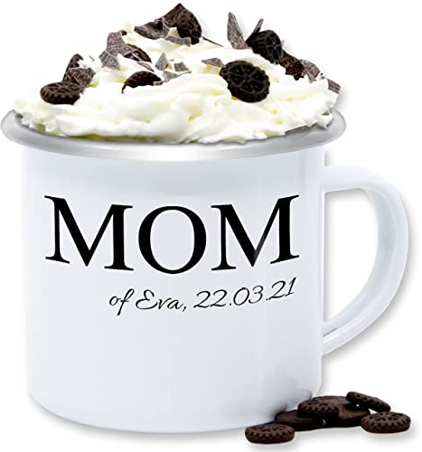 Emaille Tasse Blechtasse - Mom to be Mama Baby - 300 ml - Weiß Silber - mutti since muttertag für mütter mami mamas mutter tag mamatags muttertagsgeschenk mothers day muttertaggeschenk