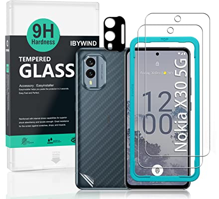 Ibywind Protecteur d'écran pour Nokia X30 5G(6.43),avec 2 pièces en verre trempé,1 protection d'objectif d'appareil photo,1 film en fibre de carbone[pas de bulles]