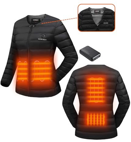 HEWINZE Veste Chauffante Femme avec Batterie Incluse 10000mAH, Col en V/Col rond Portée sous un manteau ou une veste xs