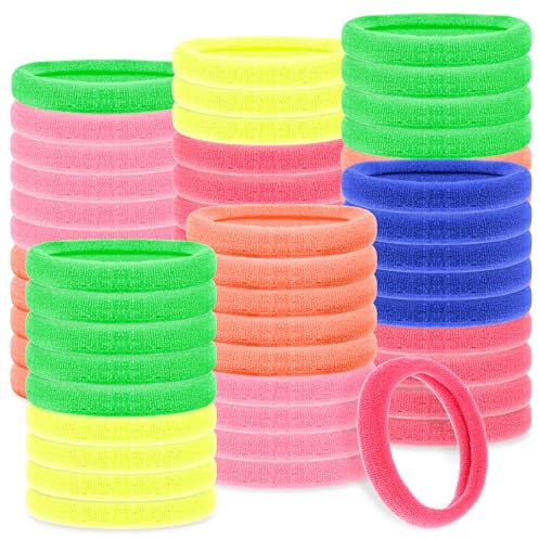 cobee 100 Stück Haargummis für Frauen, elastische Pferdeschwanzhalter Haargummis Haarschmuck (Fluoreszierende Farbe, 4mm)