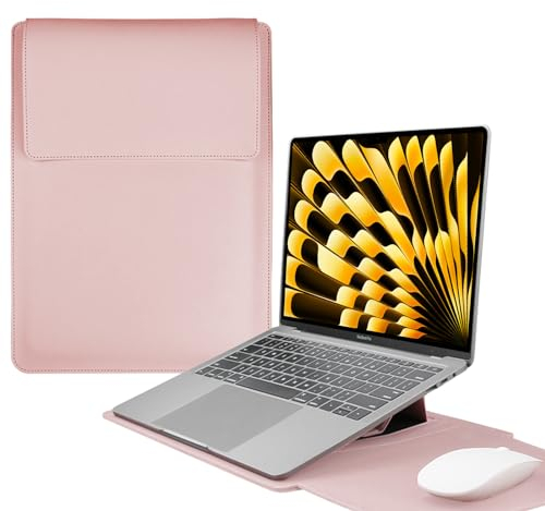 HaruYo 13-14 Pollici Custodia per Computer Portatile con Supporto Funzione per Laptop, PU Pelle Portatile Sleeve per MacBook Air/MacBook Pro/Surface Dell Lenovo HP ASUS Acer PC (13-14 Pollici | Rosa)