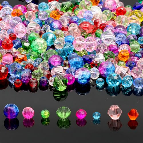 ZYNERY 1300 Stück Glasperlen Zum Auffädeln,4/6/8mm Facettierte Glasperlen Set für Handwerk Schmuckherstellung Armbänder, Glitzerperlen für DIY Halsketten, Ohrringe (12 Farbe)