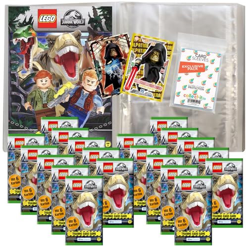 Bundle mit Blue Ocean Lego Jurassic World - Serie 3 Trading Cards - 1 Leere Sammelmappe + 20 Booster + Exklusive Collect-it Hüllen