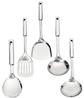 Ensemble d'ustensiles de cuisine en acier inoxydable, spatule cuillère pelle à frire passoire nouilles cuillère à Spaghetti outils de cuisine 5 pièces