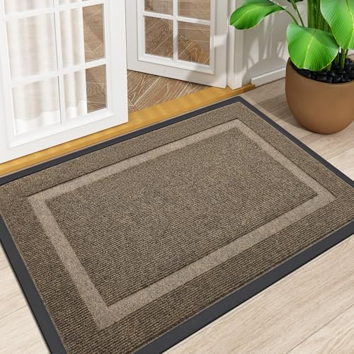 Homaxy Door Mat, Rubber Backed Non Slip Door Matts Indoor, Dirt Trapper Absorbent Mats, Washable Front Doormat Outdoor, Heavy Duty Floor Mat for Entrance, Kitchen and Garden, 80 x 120 cm, Brown