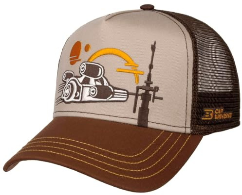 CapUniverse Spaceship Trucker Cap Mehrfarbige Kappe mit Motiv Meshcap größenverstellbar Damen Herren Ganzjährig