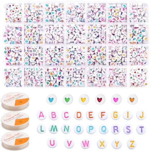 1400 Pezzi Acrilico Lettere e Perline in Scatola per Braccialetto e Collana, con Corda di Cristallo, 50 per Lettera