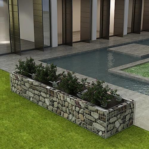 Baziroo Fioriera rialzata per gabbioni, in acciaio zincato, 360 x 90 x 50 cm, colore argento, cesto per gabbioni, vaso per piante da giardino