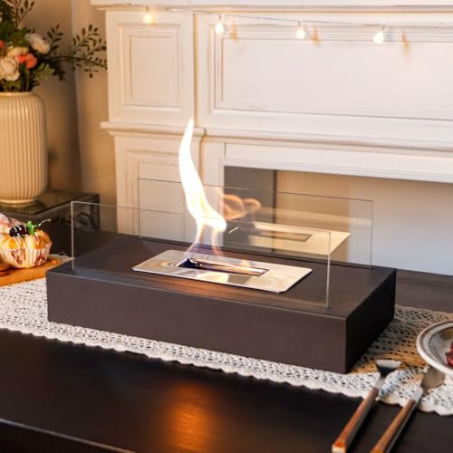 Chimenea De Bioetanol Sin Ventilación De Combustión Limpia Portátil Newimage De 35 Cm De Largo para Fiestas, Eventos, Patios Interiores Y Exteriores (Negro)
