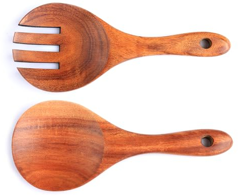 Tabanzhe 2 PCS Wooden Salad Servers,Natural and Environmentally Friendly Salad Spoon and Fork,Salad Mixing Server Set,Kitchen Cooking Tableware