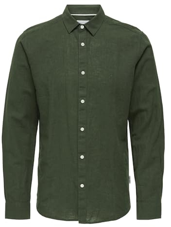 Only & Sons Herren Onscaiden Life Solid Linen Shirt Noos Leinenhemd, Kambaba, L EU