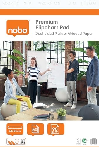 NOBO - Recharge de Papier pour Paperboard 60 x 85 cm, Double-face Papier Uni/Papier Quadrillé, 50 Feuilles, 90 g/m², 1 Rouleau de Papier