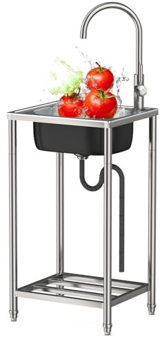 Évier inox Evier Cuisine 1 bac Autoportant Evier Exterieur avec Robinet Évier de Jardin Intérieur Extérieur Convient À Hôtel Restaurant Cuisine Garage Evier Camping Car Plonge inox