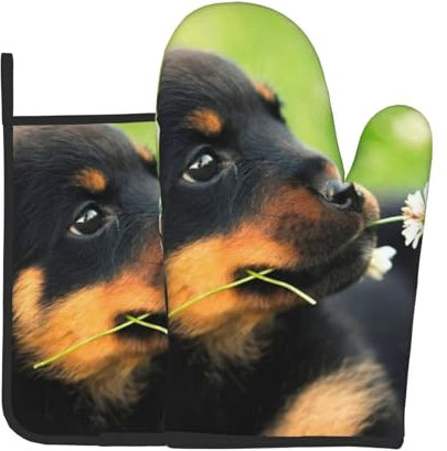 Ofenhandschuhe und Topflappen-Sets, Ofenhandschuh und Topflappen 2 Stück zum Kochen Backen, Hund Rottweiler Süß Tiere Tier Welpe