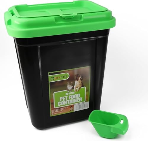 Home Beauty 20L Pet Food Storage Container Flip Top Locking System With Integrated Scoop Plastic Birds Airtight Pet Dog Cat Animal Dry Food 15 KG Dispenser Bin (Green, 20 L)