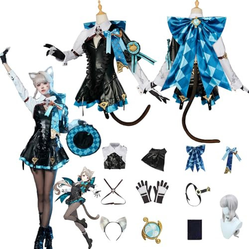 ZHAOSJ Spiel Genshin Impact Cosplay Kostüme Rolle Lynette Cosplay Uniform Outfits mit Perücke Komplettset Halloween Karneval Party Fancy Dress Up